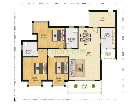 重庆女职中家属小区 3室1厅2卫 125平方