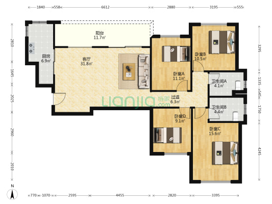 朗诗乐府领峯 4室1厅2卫 126平方