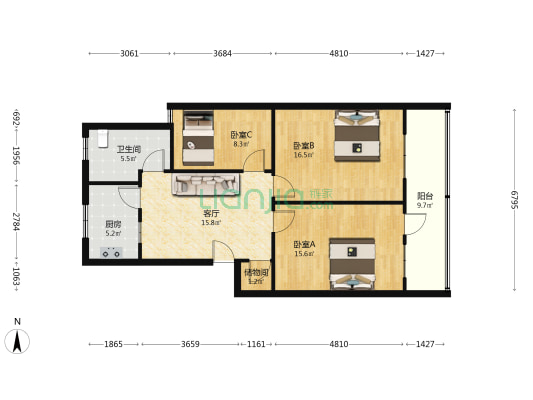储运公司宿舍 3室1厅1卫 95平方
