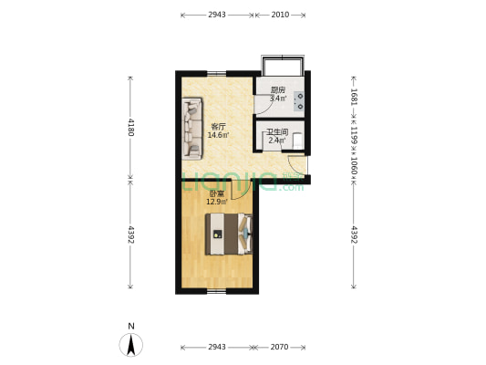 33中家属楼 1室1厅1卫 46平方