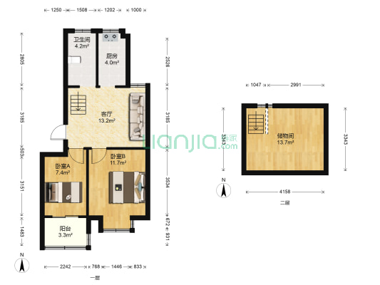 城西花园 2室1厅1卫 60平方