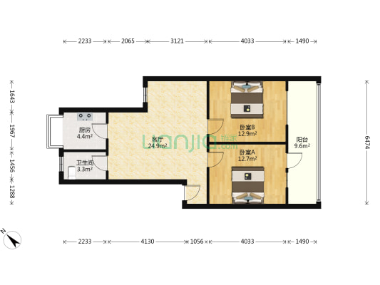 铁路大院南区 2室1厅1卫 83平方