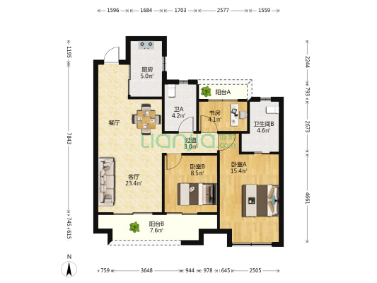 悦琅园 3室1厅2卫 101平方