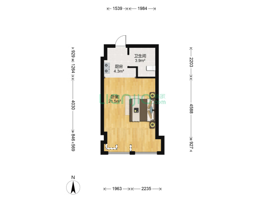 滨江花园 1室0厅1卫 60平方