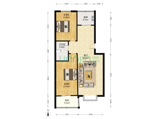 南北通透两居，市区范阳路旁，采光好-户型图