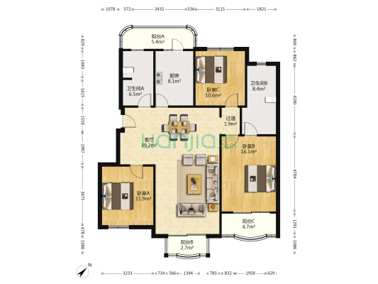 爱法新都 3室1厅2卫 138平方