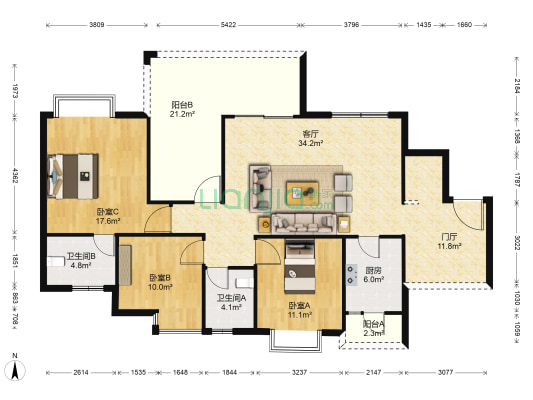 丁香水榭 3室1厅2卫 139平方