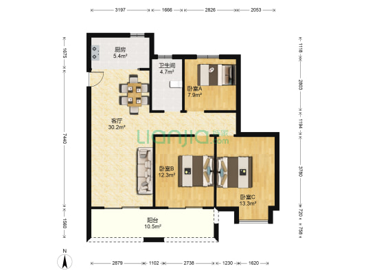 济河未来城 3室1厅1卫 116平方
