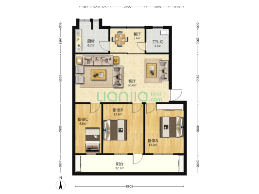 二水厂家属院 3室2厅1卫 119平方