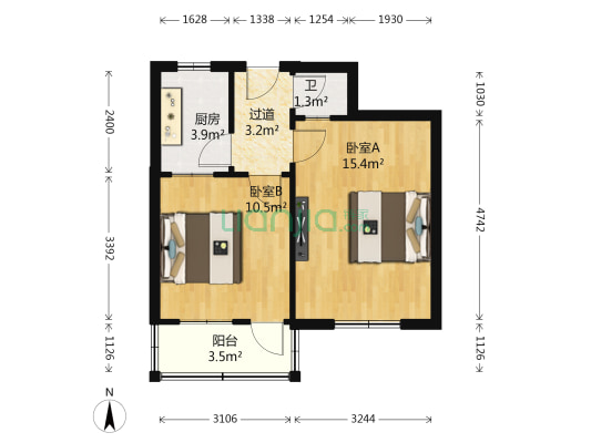 营市东街 2室0厅1卫 46平方