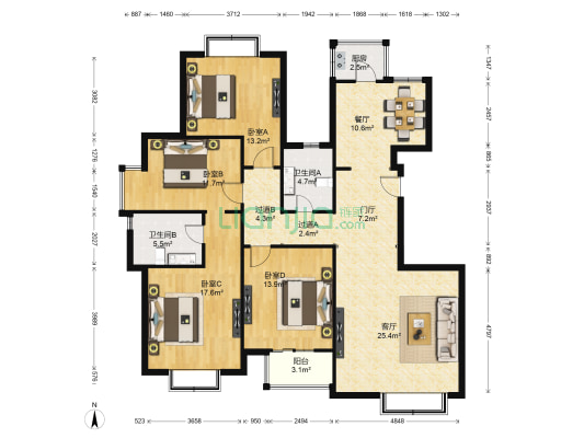 水郡花园 4室2厅2卫 167平方