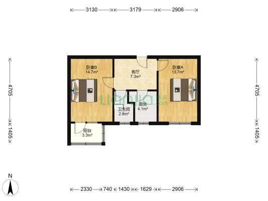 矿山局南院，无公摊面积，交通便利，房本满五-户型图
