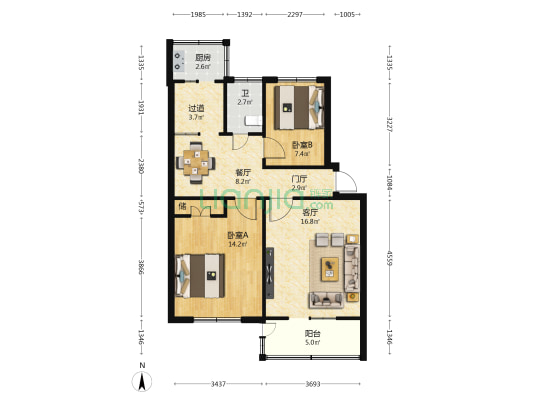 畜牧兽医研究所宿舍 2室2厅1卫 76平方