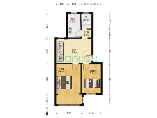 机运新村 2室1厅1卫 61平方