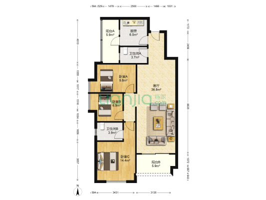 岭南雅院 3室1厅2卫 112平方
