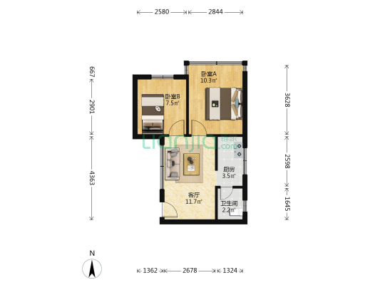 房管局宿舍 2室1厅1卫 46平方