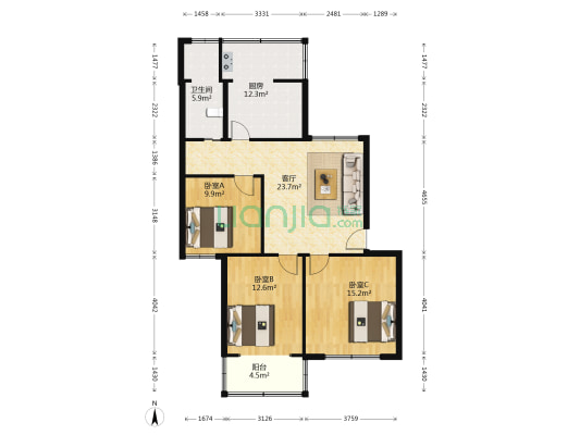 宁康园 3室1厅1卫 97平方