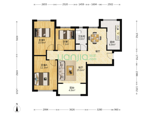万国城MOMA三期 3室1厅1卫 94平方