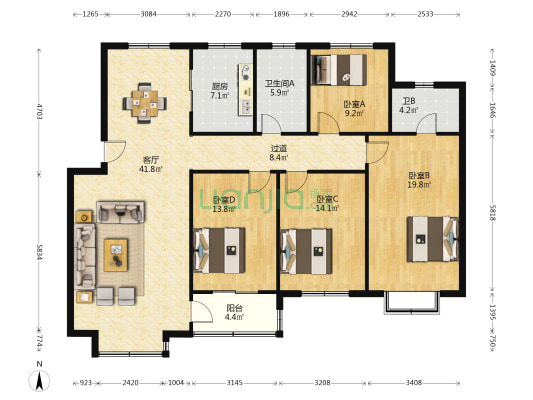 蓝翔苑 4室1厅2卫 221平方