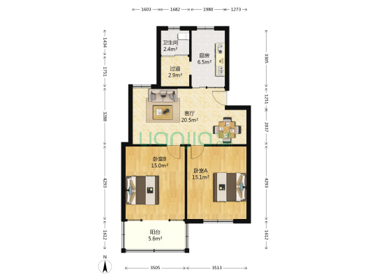 新升新苑 2室1厅1卫 78平方