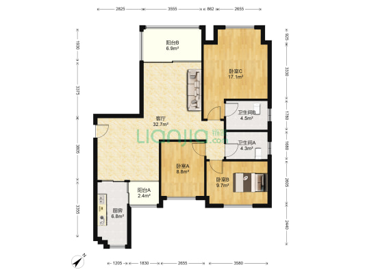 恒大御府 3室1厅2卫 125平方