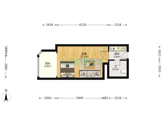 远能锦座 1室0厅1卫 52平方