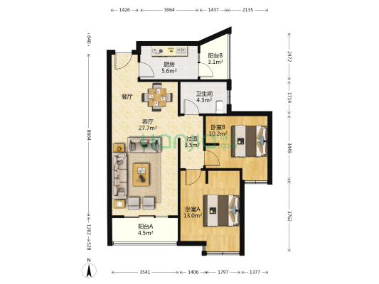 御景峰 2室1厅1卫 95平方