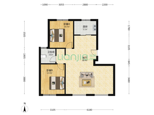 中建玖瓴 2室1厅1卫 98平方