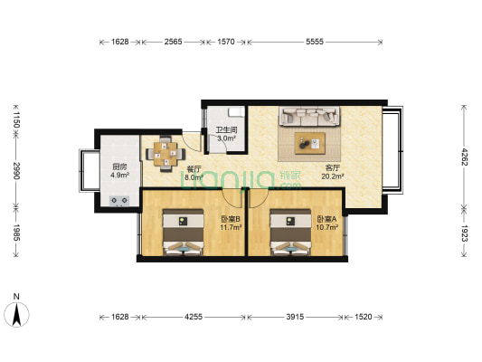 凯苑小区 2室2厅1卫 75平方