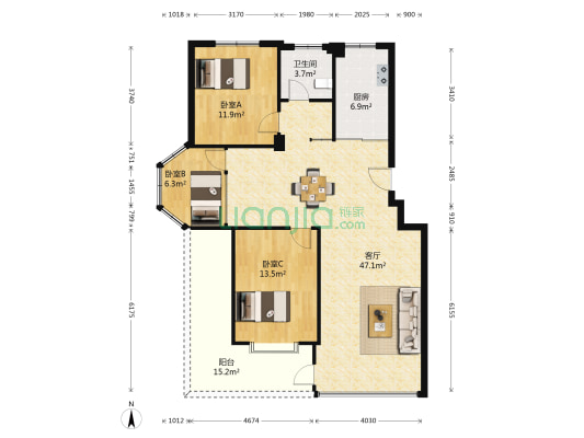 德馨园 3室1厅1卫 101平方