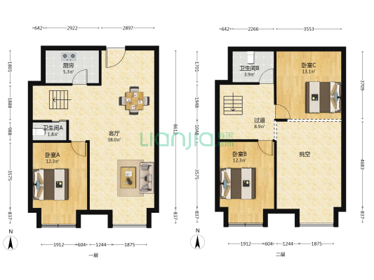 珠江悦公馆 3室1厅2卫 91平方