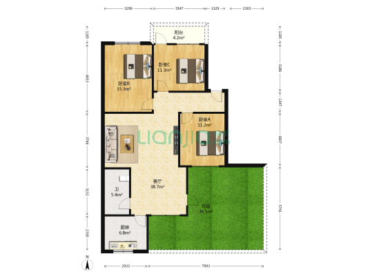 中学巷20号 3室1厅1卫 113平方