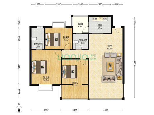 茶店子正街96号 3室1厅2卫 121平方