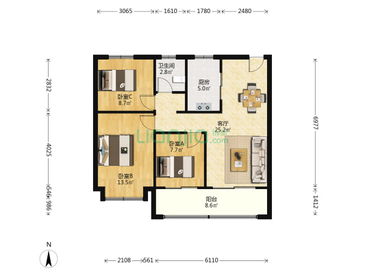 都会四季西区 3室1厅1卫 94平方