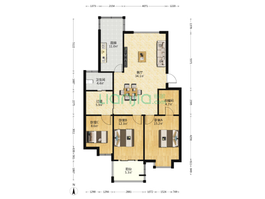 花香季雨园 3室1厅1卫 120平方