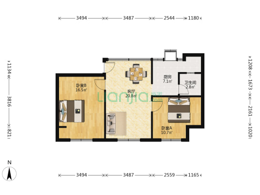 泵站宿舍 2室1厅1卫 65平方
