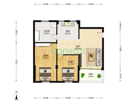 蟠龙街 2室1厅1卫 92平方
