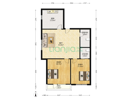北欧假日 2室1厅2卫 124平方