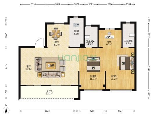 海月清风 3室2厅2卫 143平方