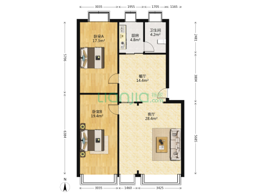 国家地方税务局宿舍 2室2厅1卫 97平方