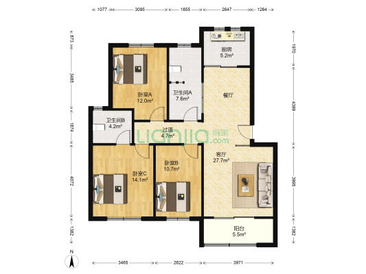 中南世纪城 3室1厅2卫 112平方