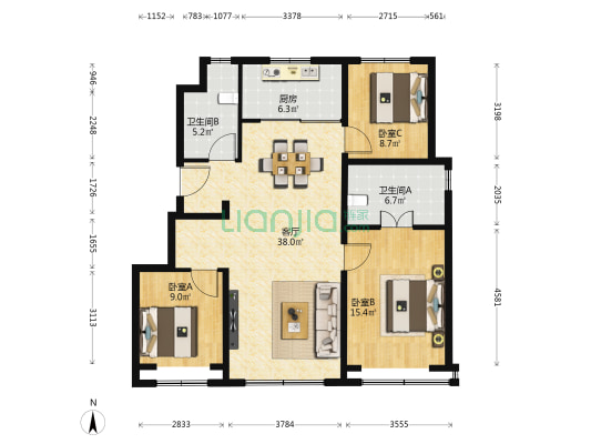 中建宸庐云起 3室1厅2卫 122平方