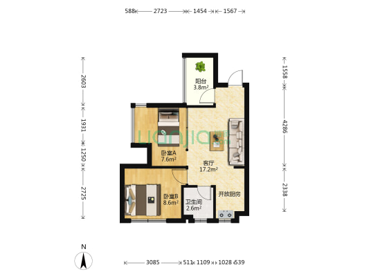 滨江阳光水岸 2室1厅1卫 51平方