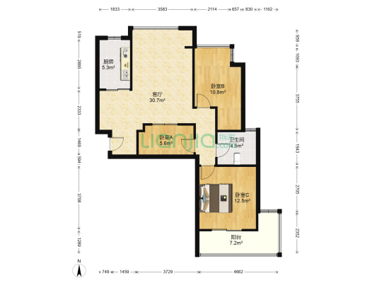 银领时代花园 3室1厅1卫 100平方
