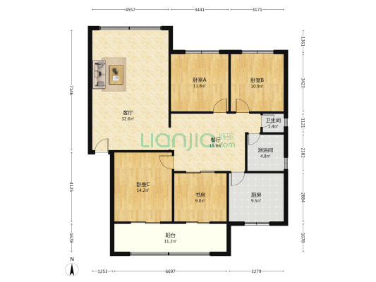 老电力宿舍 4室2厅2卫 139平方