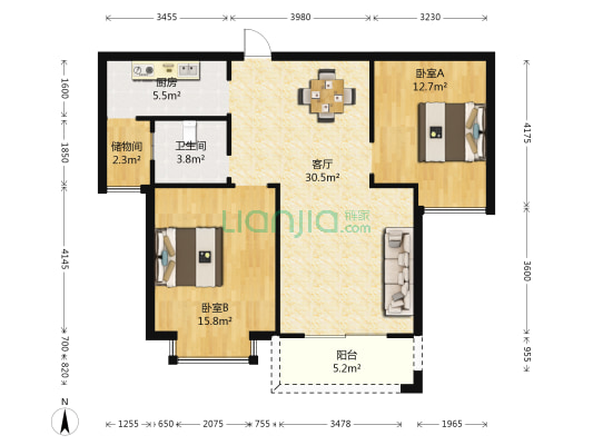 锦桂华庭 2室1厅1卫 88平方