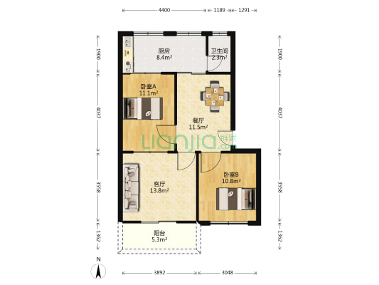 市社宿舍楼 2室2厅1卫 61平方