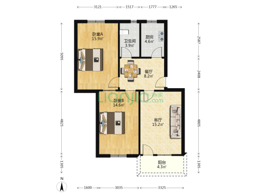 测绘局宿舍 2室2厅1卫 80平方