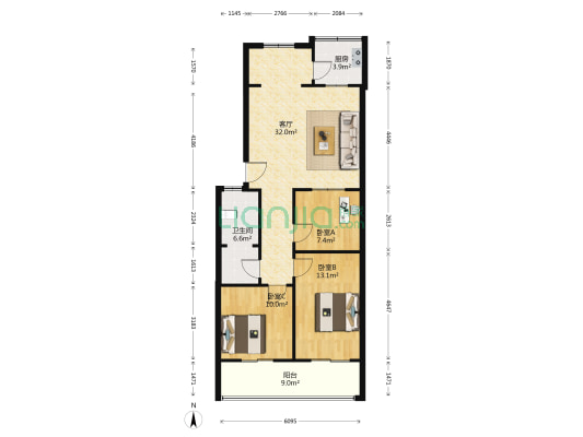 鑫汇苑小区 3室1厅1卫 99平方