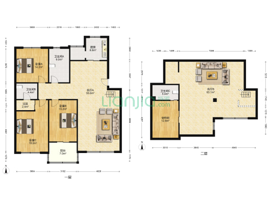 财苑家园 3室2厅3卫 159平方